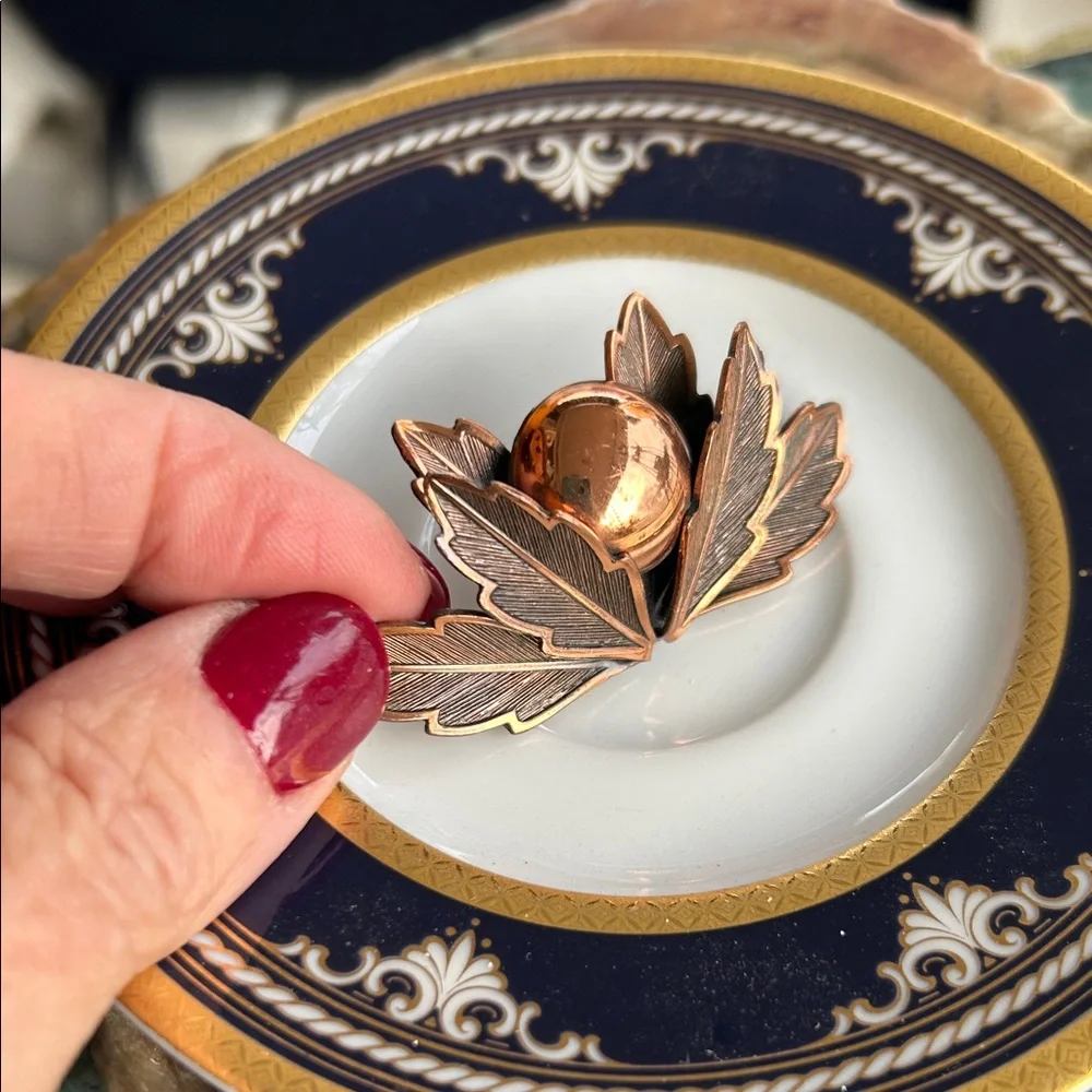Vintage Copper Bell Brooch Folded Leaf Lilly Pad